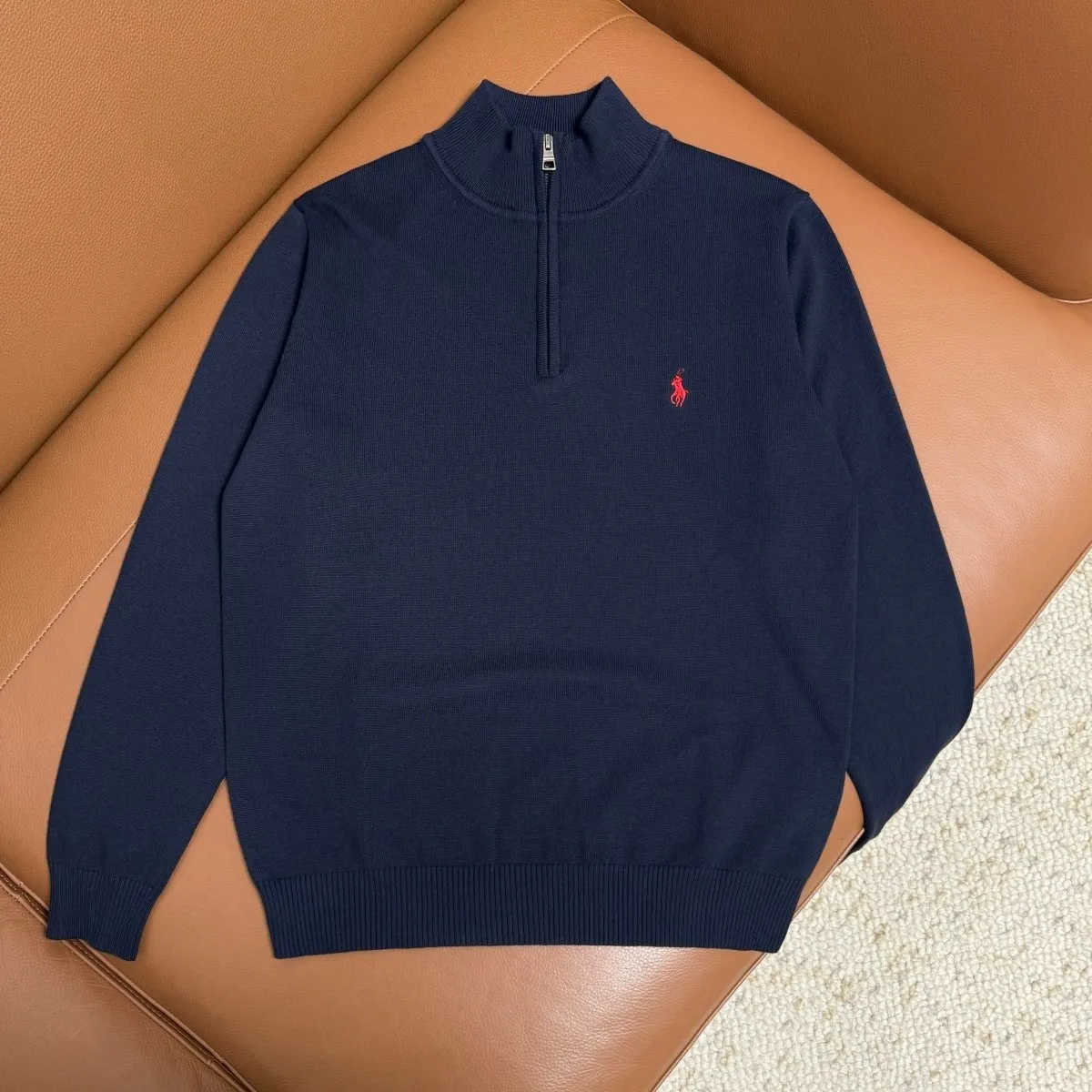 P210 M301#Ralph Lauren Pony Stand Collar Half-Zip Sweater Color: Black Royal Blue Gray Size: M-XXL
